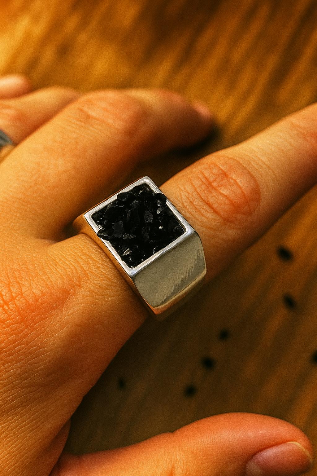 ANILLO ISHI NEGRO OBSIDIANA